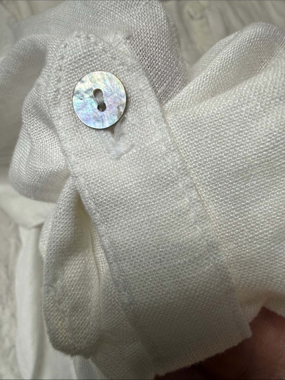 C&C California Linen Tunic Dress L White Split Neck Roll Tab Sleeve Pockets Read - Picture 5 of 14